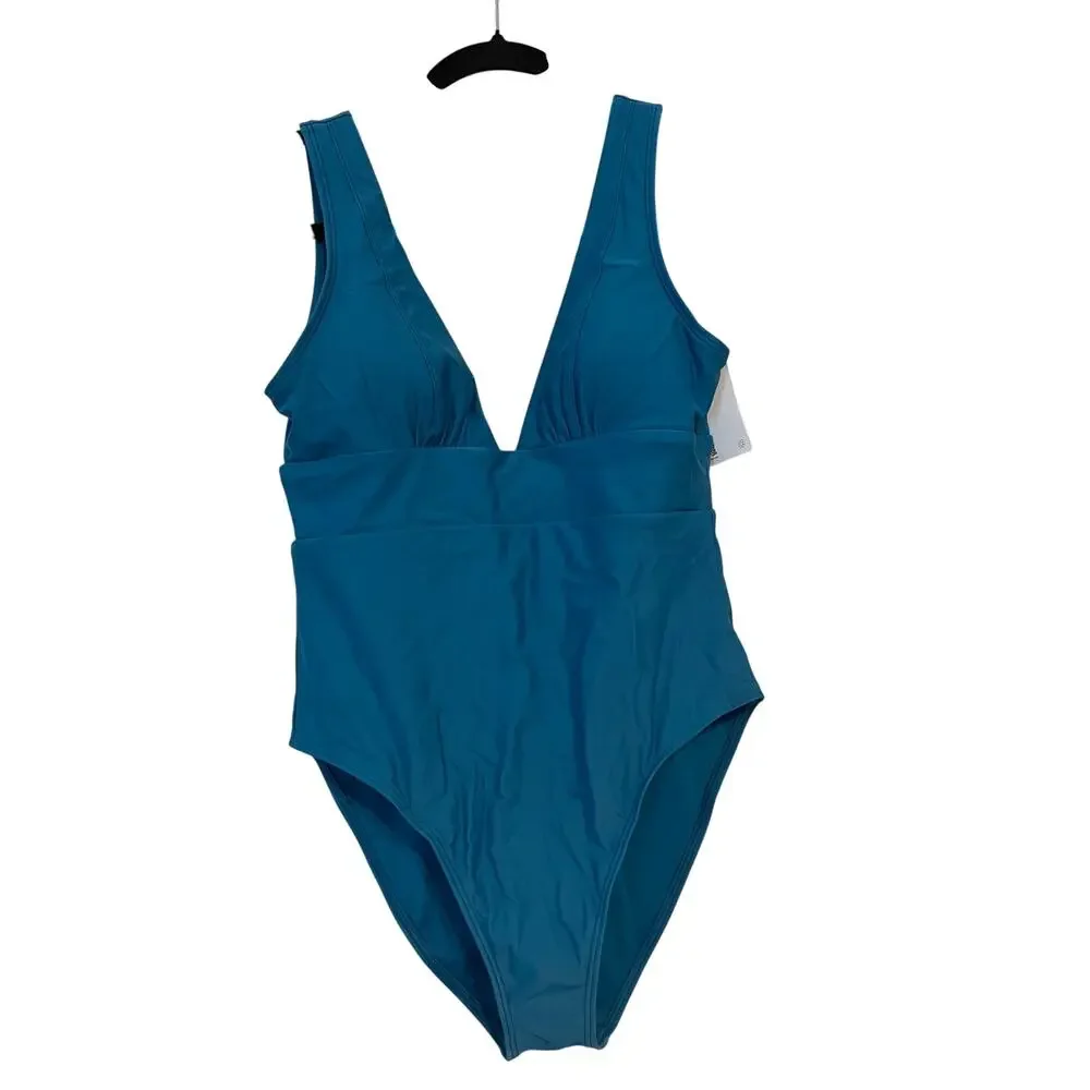Quince Italian Plunge One-Piece Swimsuit in Deep Lagoon Teal Size M NWT!